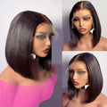 Brazilian Bone Straight HD Bob Wig showcased in multiple angles, featuring sleek straight texture and natural-looking hairline.
