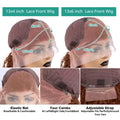 Detailed view of 13x4 and 13x6 inch lace front wigs showing breathable net and adjustable straps for comfort and fit.