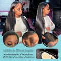 Bone Straight Transparent HD Lace Wig showcasing realistic edges and natural hairline in a stylish setting.