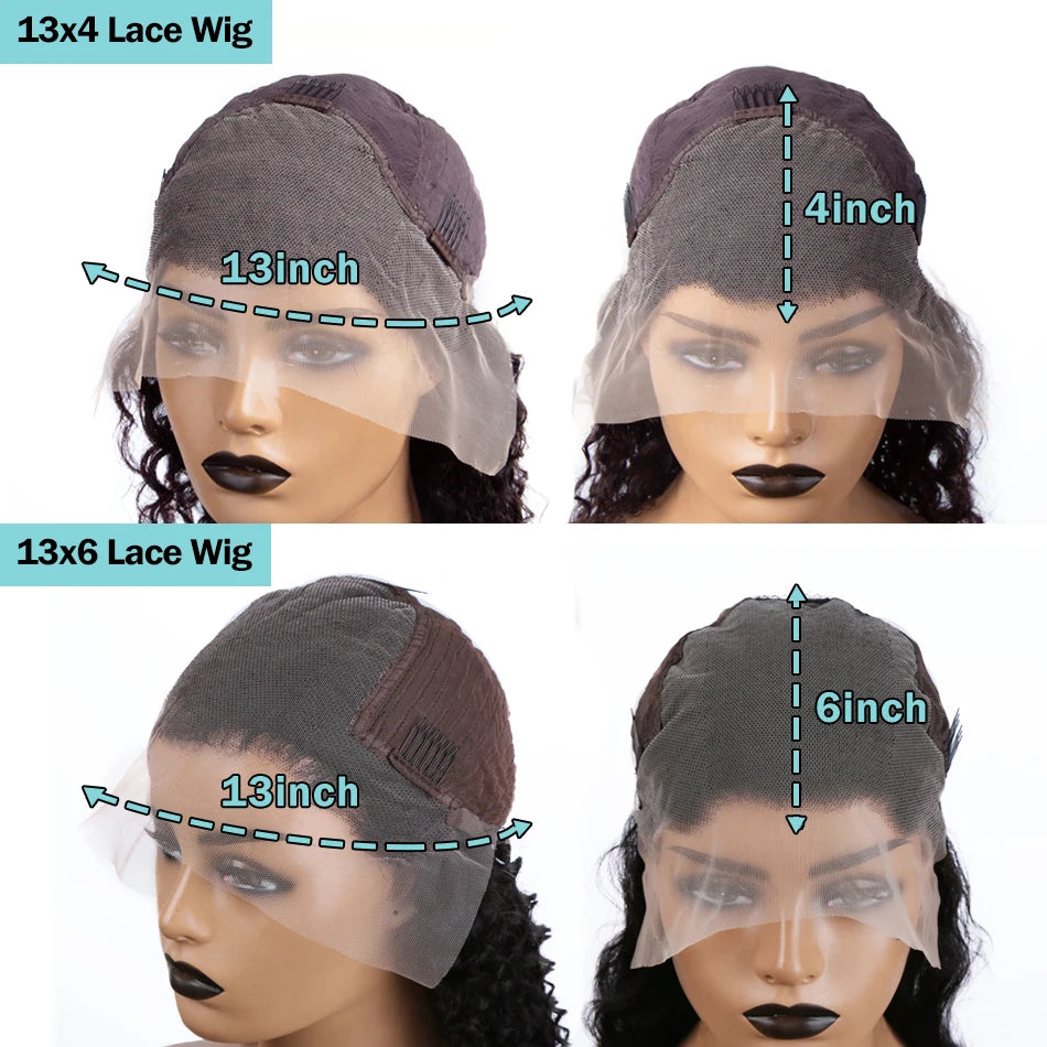 13x4 and 13x6 lace wig comparison showcasing transparent lace and cap design on mannequin head.
