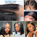HD Swiss Lace Bob Wig with invisible knots, showcasing deep parting and realistic texture for a natural look.